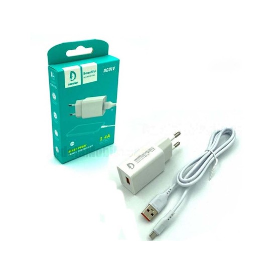 ADAPTADOR DE CARREGADOR DENMEN DC01V COM CABLE 2,4A BRANCO